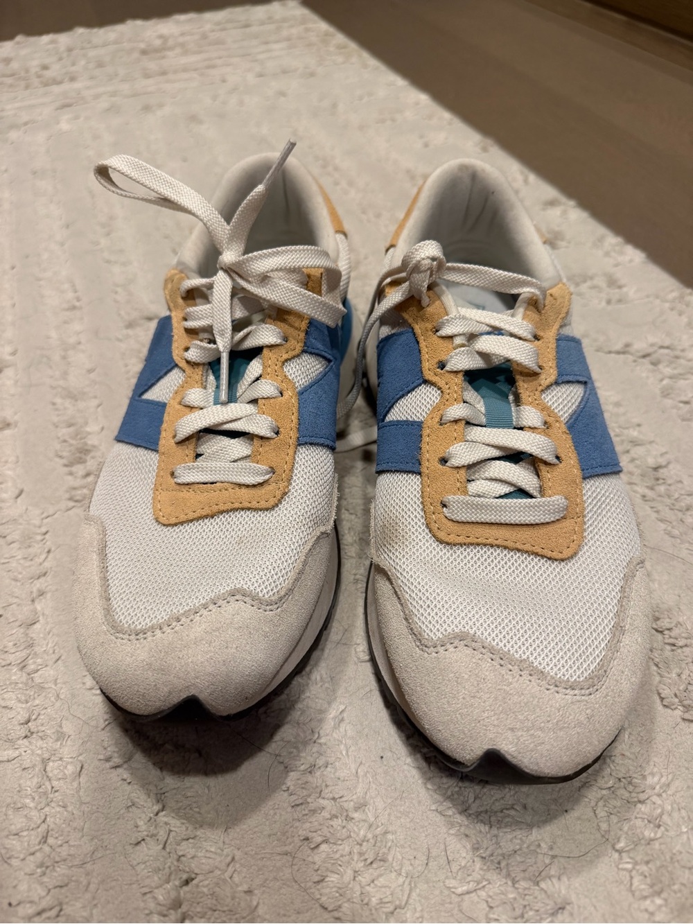 New Balance White Blue Tan Retro Runner Sneakers